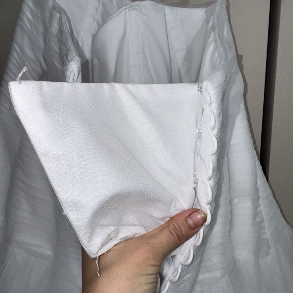 DAVID'S BRIDAL Strapless Tulle Lace Ball Gown White‎ Wedding Dress 18W Beaded - Picture 11 of 16